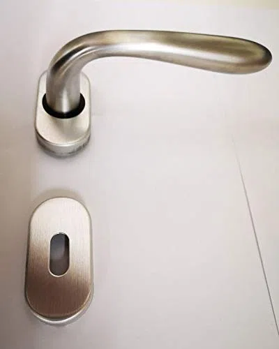 MANIGLIA PER PORTA SIDNEY 1126 IN MARITECH CROMATO SATINATO, FORO PATENT, COMPLETA PER UNA PORTA DENTRO+FUORI, ROSETTA OVALE