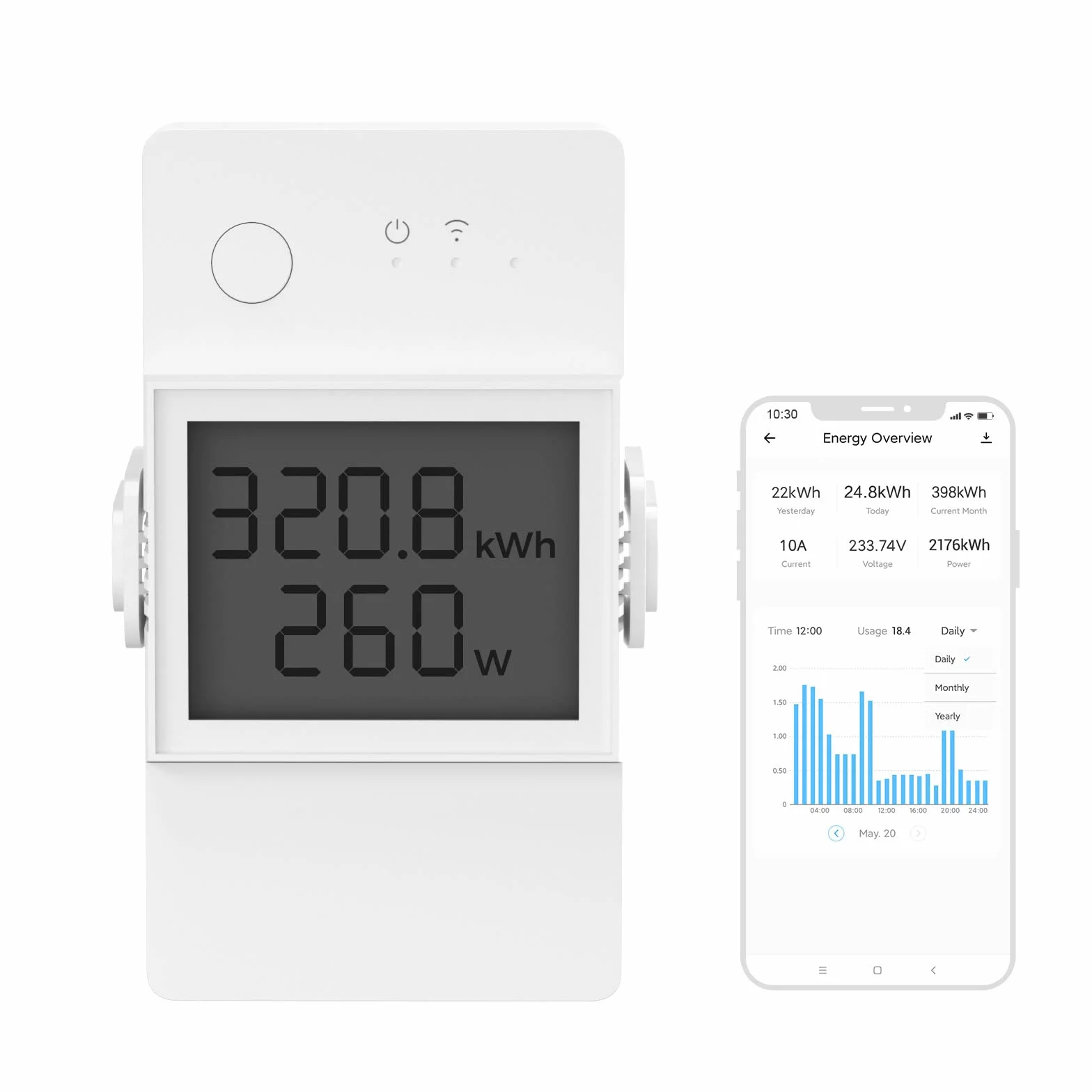 SONOFF POWR320D Interruttore intelligente d'élite con misuratore di consumo 20A WiFi con misura consumo elettrico su schermo digitale LCD e protezione da sovraccarico,con Alexa, Google Home, IFTTT