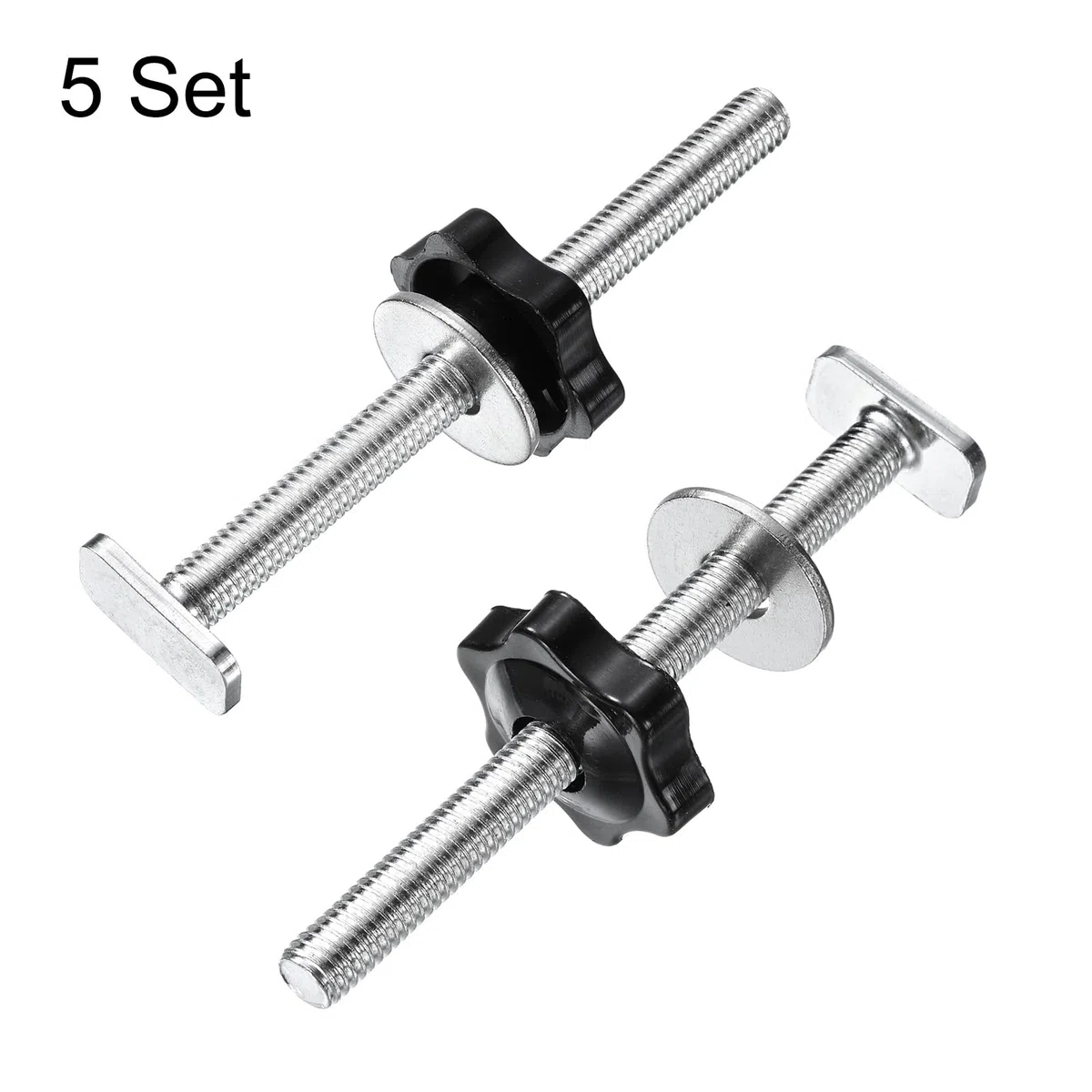 sourcing map Set di 5 bulloni a T, M8 x 100 mm, bulloni filettati M8 x 32 mm, dado esagonale a mano con rondella per maschere e dispositivi per la lavorazione del legno, nero argento