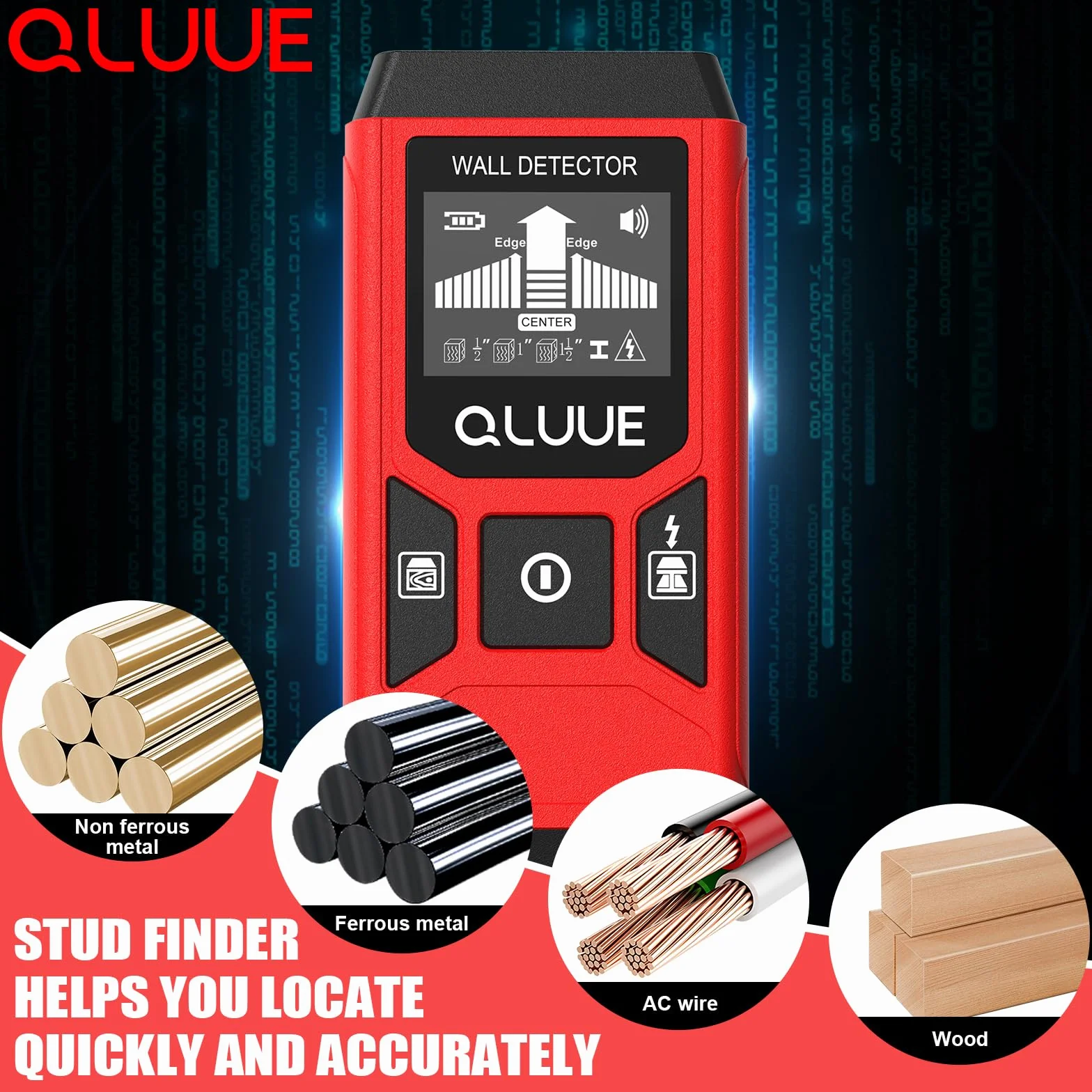 Rilevatore di perni, scanner da parete 5 in 1, sensore elettronico, scanner da parete, rilevatore di tubi metallici, display LCD con batteria, per rilevare legno, metallo e cavi nella parete