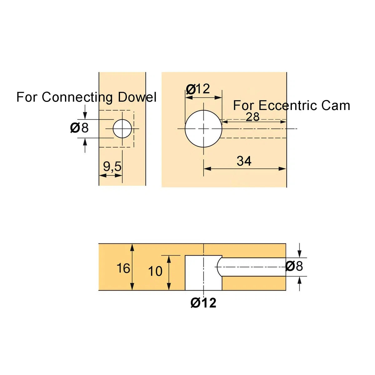 Connettore Eccentrico Raccordi a Camme Ø11,8mm con Tasselli M6x41mm e Dadi Pre-inseriti M6 per il Collegamento del Pannello del Mobiletto Mobili Grigio (Set da 100)
