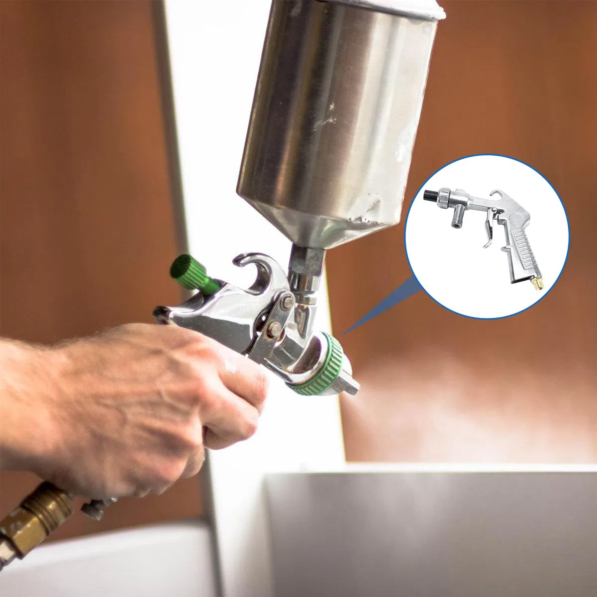 Pistola per sabbiatura ad aria compressa, dispositivo per sabbiatura con tubo in gomma (1 m), ugello in metallo e 4 ugelli in ceramica, un nipplo di collegamento dell'aria, kit di pistola per
