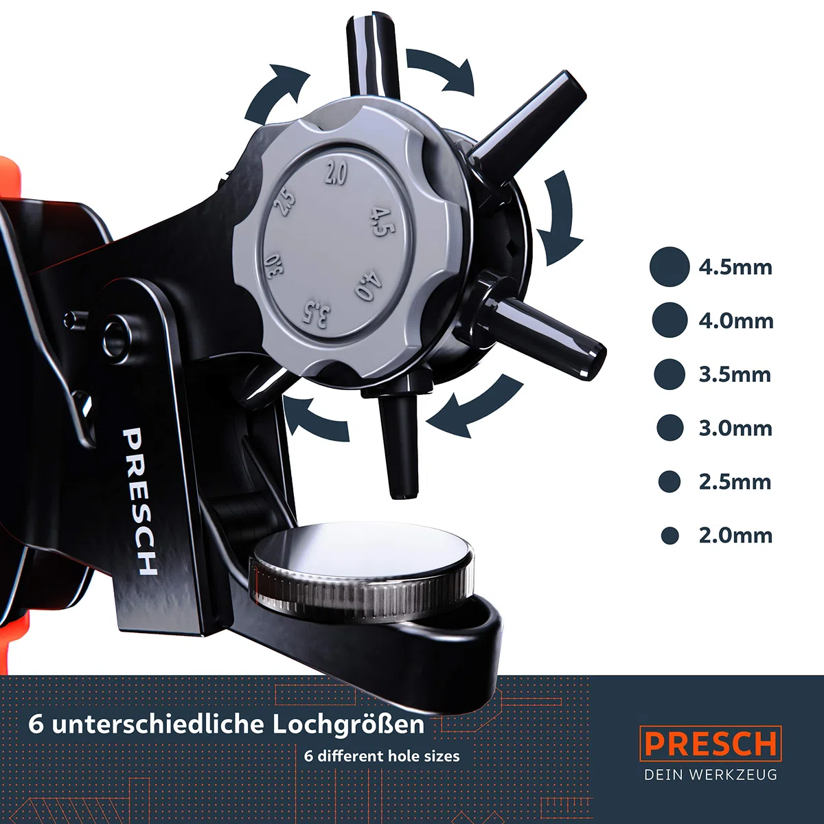 Presch Pinza Fustellatrice per Cuoio - Perforatrice a Revolver con Leva per Cinture - Pinza Fustellatrice Professionale