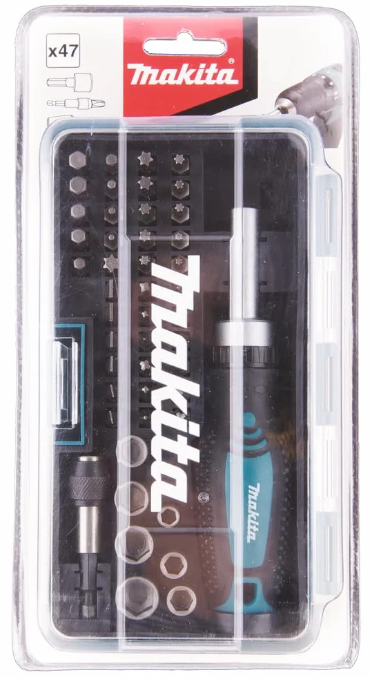 Makita 8958010 Giraviti Cricchetto Makita Kit B-36170 Reversibile 47 Pezzi, Blu