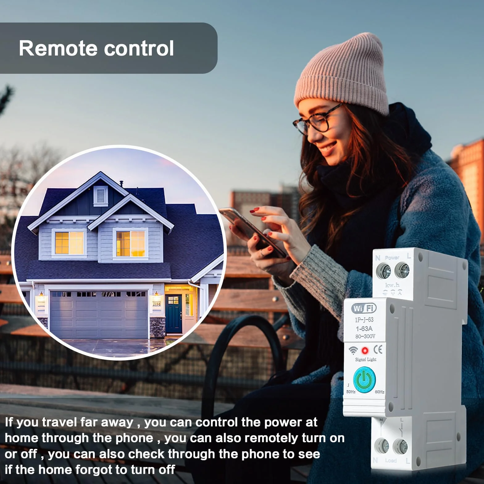 Jadeshay Interruttore WiFi Smart Interruttore Automatico Timer Relè su Guida DIN Misuratore di Energia Intelligente Monitor 1P 63A, Controllo Remoto Tramite APP Tuya