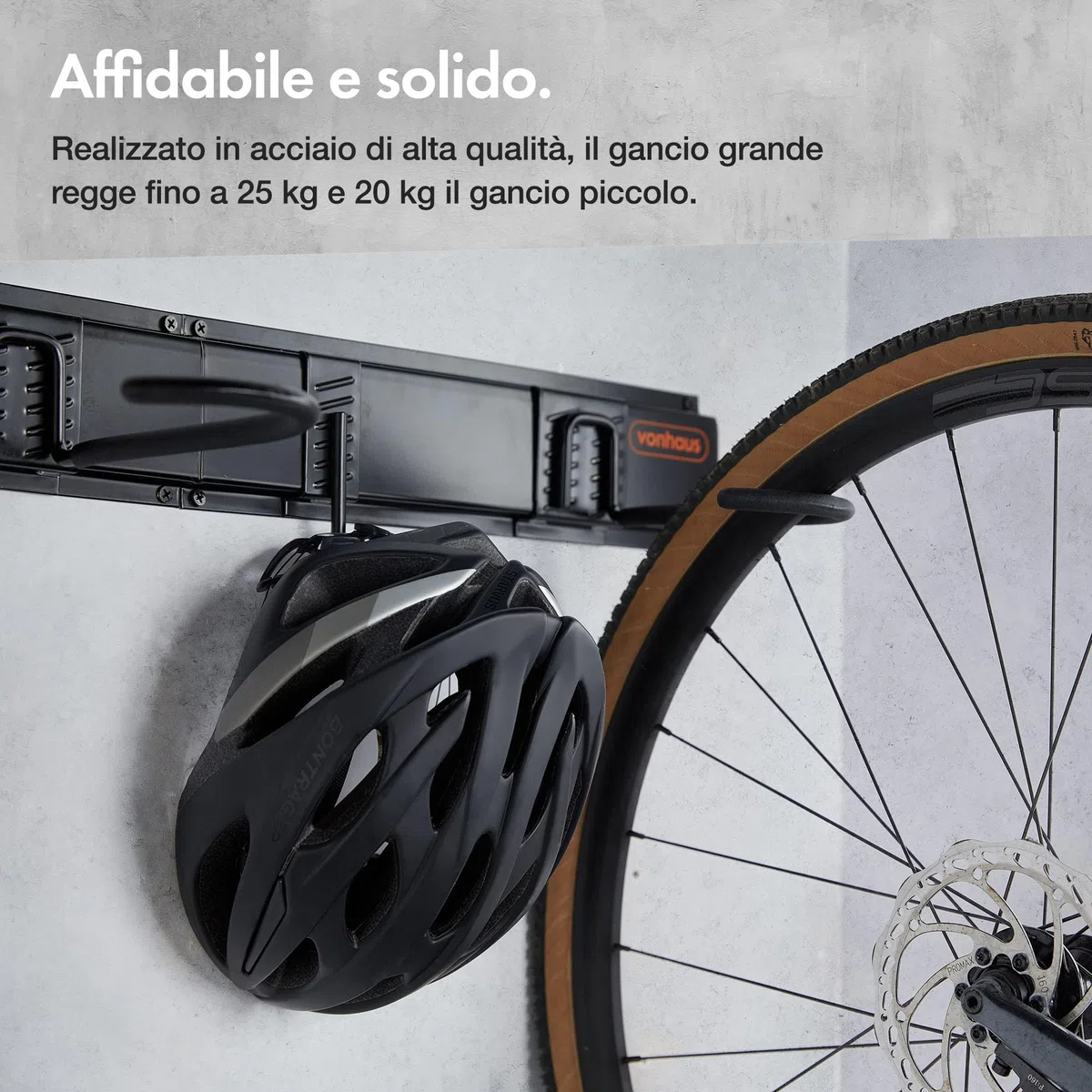VonHaus Porta Bici da Muro - Appendi da Muro per Garage, Adatto a 3 Bici e 3 Caschi - Supporto Bike Verticale per Mountain Bike o Bici da Strada
