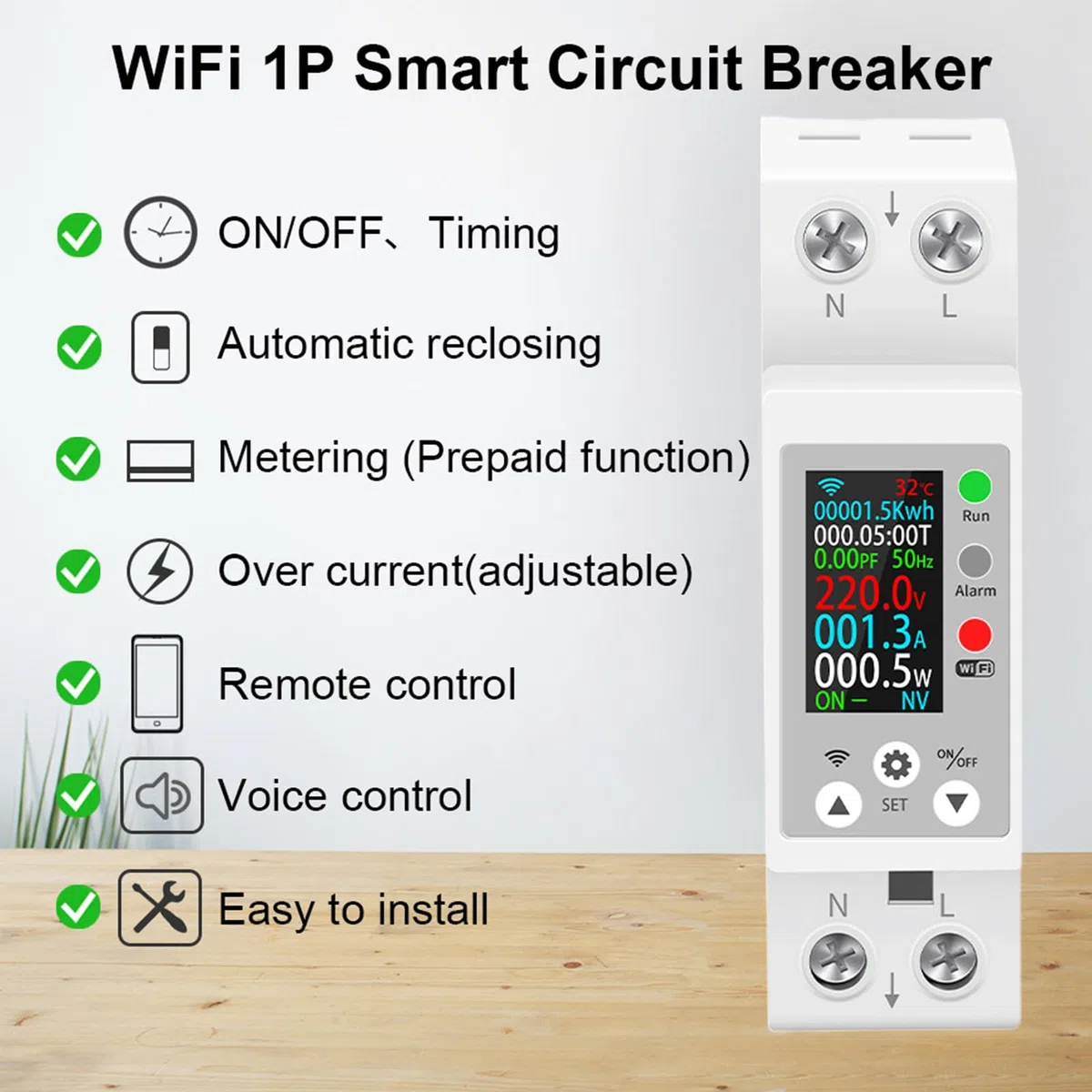 Contatore Energia Elettrica Wifi,8 in 1 Misuratore Consumo Elettrico con Display Digitale Tuya Smart Protezione Da Sovratensione Regolabile Controllo Remoto Tramite APP Comando Vocale