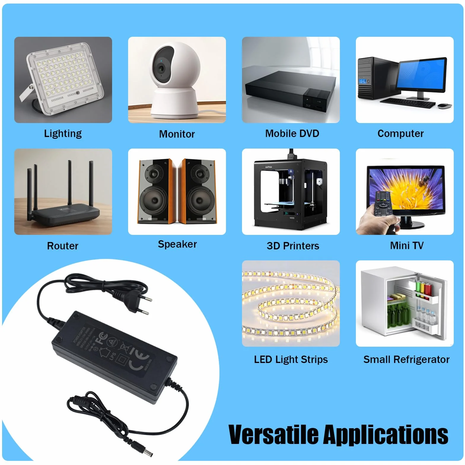 Adattatore di Alimentazione AC 100-240V a 24V 5A Trasformatore 120W Spina 5.5 x 2.5 mm Caricatore Alimentatore per Striscia LED, Monitor TV Televisione, Telecamere, Router, Hub, Lettore DVD