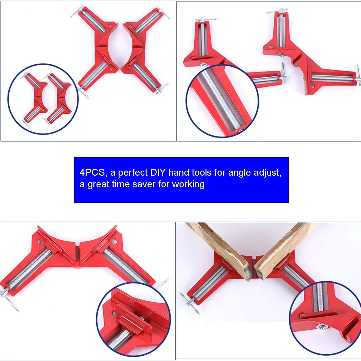 Morsetto Angolare a 90 Gradi per Legno, 4 pezzi ad Angolo Retto Angolo Cornice in Alluminio per Foto Saldatura morsetti angolari da Falegname Regolabile, Lavorazione del Legno DIY Hand Tools
