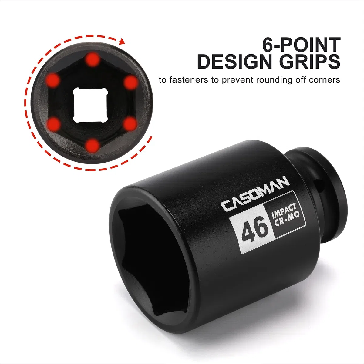 CASOMAN Bussola a impatto da 3/4", 46 mm, metrica, a 6 punti, CR-MO, finitura fosfato nero