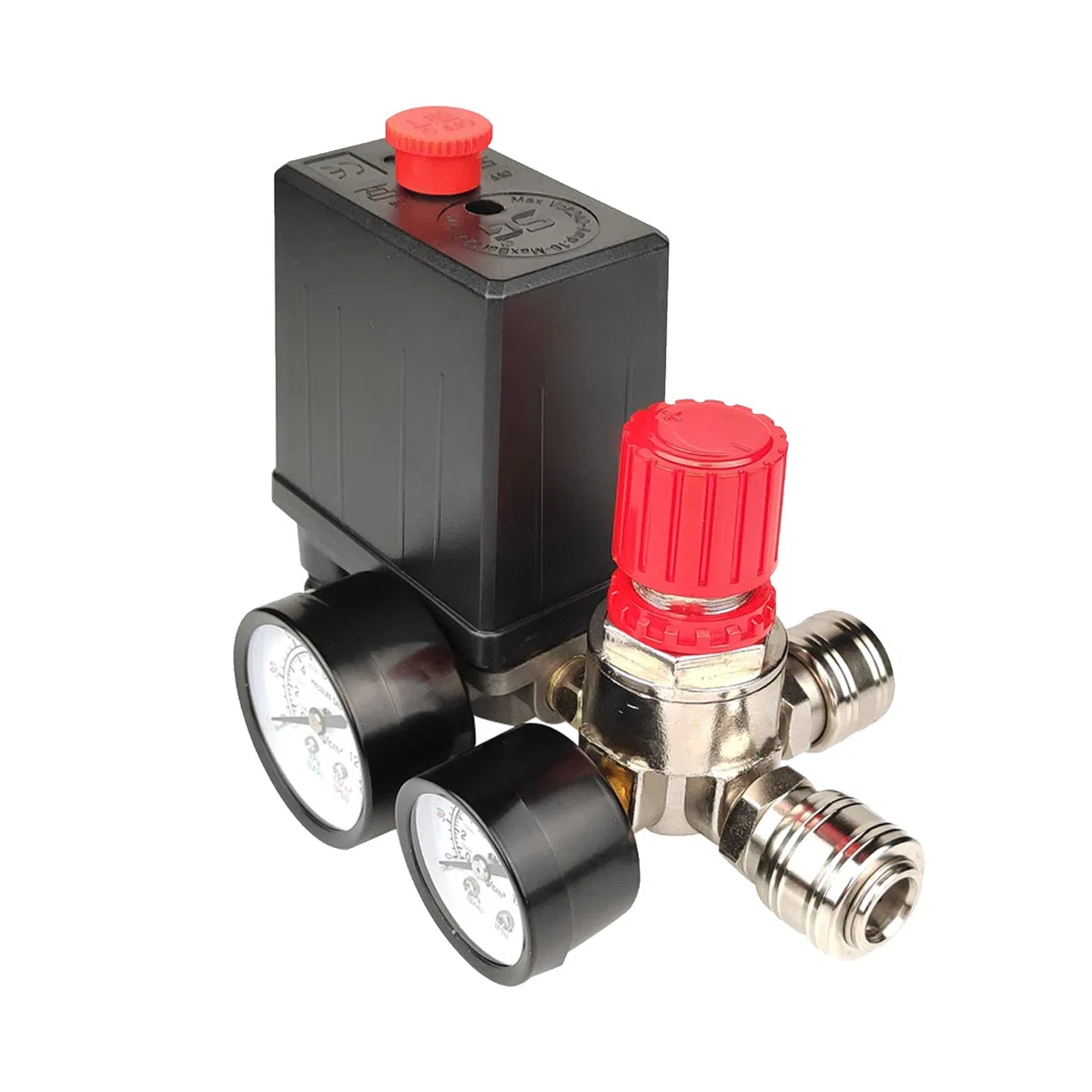Pressostato per compressore ad aria, 220V valvola di controllo per compressore ad aria, pressostato compressore con valvola di sicurezza e manometro, 6,2~8,3 bar per regolazione della pressione