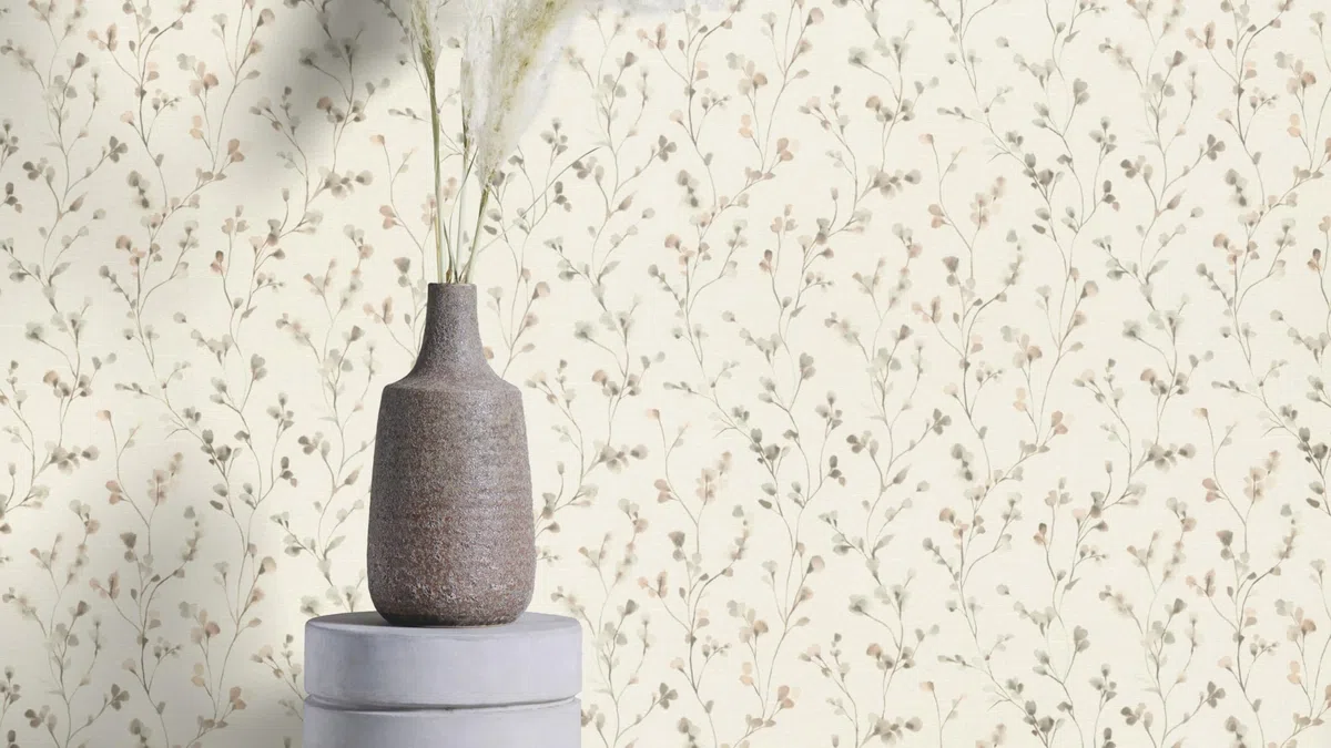 Rasch Carta da parati 486131 – Carta da parati in tessuto non tessuto chiaro con piccoli fiori in beige e tortora effetto acquerello della collezione Country Charme