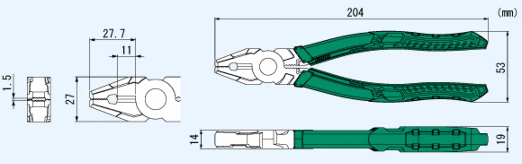 Large multi function combi pliers with neji-saurus 'damaged screw' extracting jaws. Made in Japan. Engineer pz-59