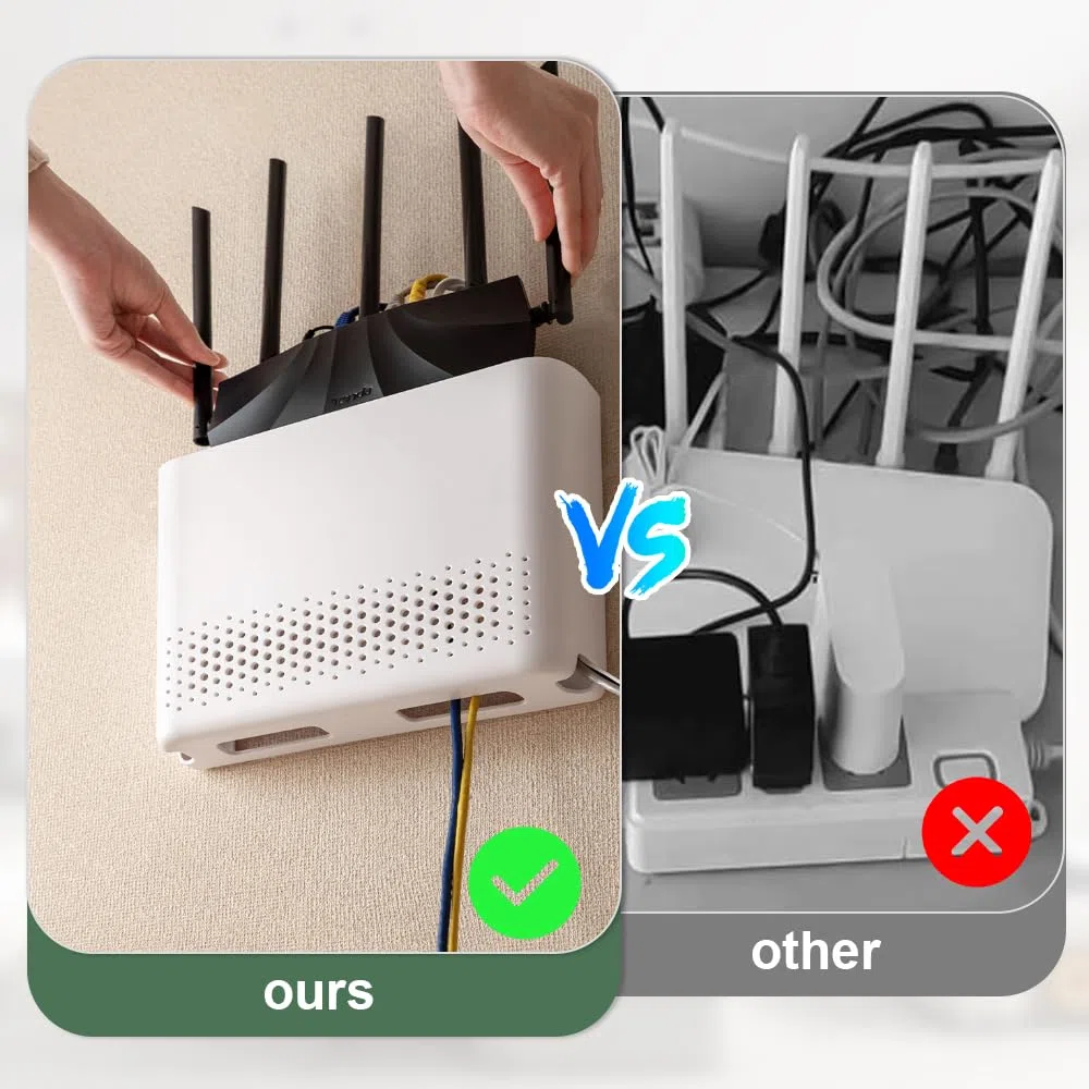 Storage Boxes, Porta Router WIFI da Parete, Nascondi Router Grande, Mensola Modem WiFi da Muro, Scatole di Stoccaggio Modem, Scatola per Decorazione Domestica WIFI Cavo Organizer - Bianco