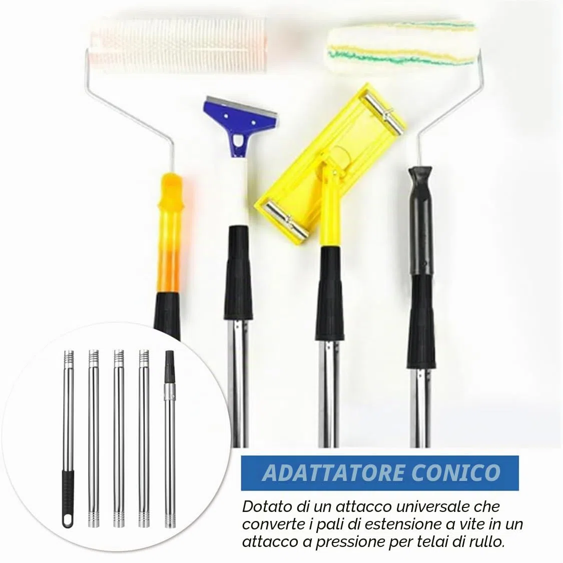 Asta di prolunga telescopica in acciaio inox, 5 pezzi, con adattatore conico, per strumenti di pulizia, 40 cm – 180 cm
