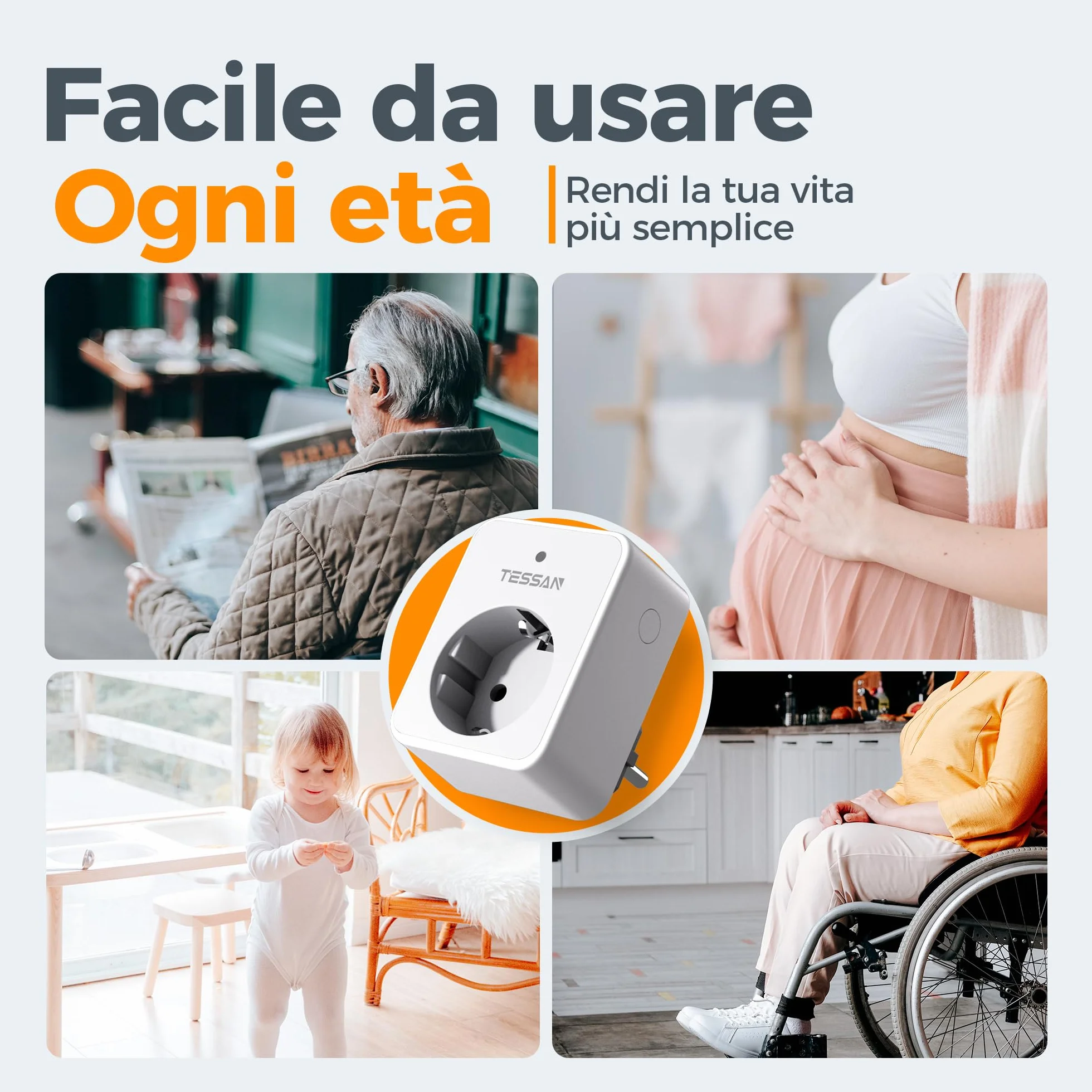 TESSAN Presa con Telecomando 30,5M, 3600W Presa Telecomandata con Interruttore, Wireless Interruttore Spine per Elettrodomestici, Bianco