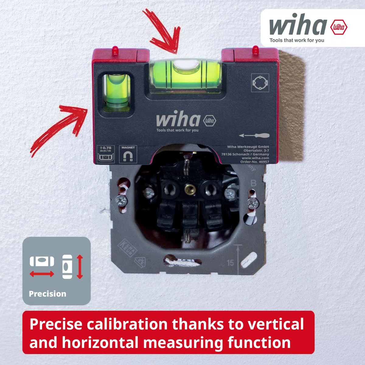 Wiha Mini livella a bolla Pocket I 10 cm con magnete I Strumento da elettricista per presa di corrente I Livella a bolla orizzontale a 4 anelli + livella a bolla verticale per un allineamento preciso