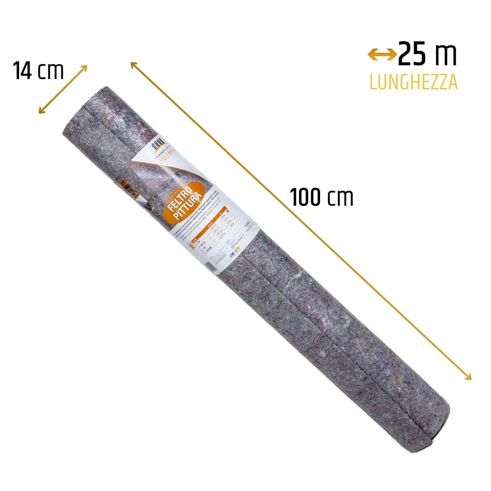 PENNELLIFICIO 2000 | Bobina in Tessuto non Tessuto, Rotolo di Feltro con Pellicola Antiscivolo, Indicato per Proteggere i Pavimenti, Lunghezza 25 Metri, altezza 1 Metro, e peso 200 gr/mq