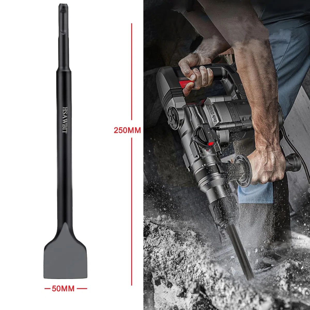 Scalpello per piastrelle SDS Plus 250 mm x 50 mm ad angolo, SDS Plus Scalpello per rimuovere piastrelle da pavimenti e pareti