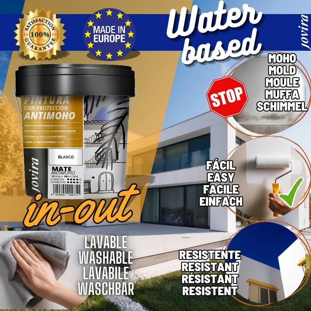 JOVIRA PINTURAS Pittura Antimuffa. Previene la muffa. Resistente alla comparsa di muffe sui muri. Aspetto opaco. (4 Litri, Grigio Autunno)