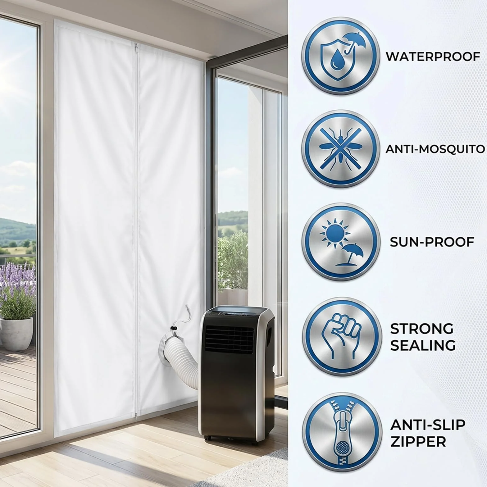 Ninonly Universale Guarnizione Porta Condizionatore con Cerniera,Installazione Facile,Blocca l'Aria Calda Adatto alla Maggior Parte dei Condizionatori Portatili per Porte(90x210cm)