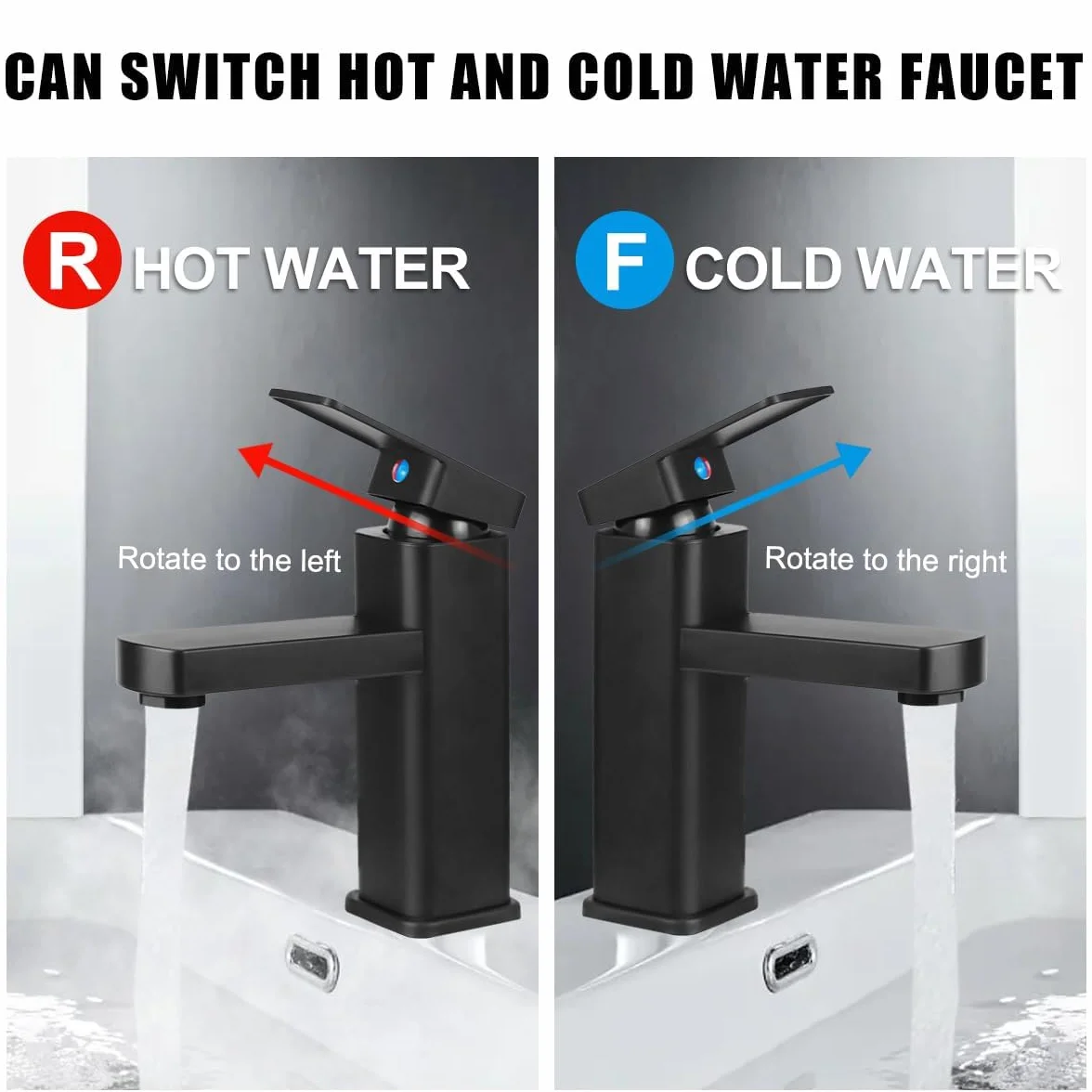 Rubinetto Bagno Lavabo Nero, Miscelatore Rubinetto Bidet Nero con Acqua Calda e Fredda Disponibile, Miscelatore Bagno Lavabo con due Flessibili, per Wc(C)