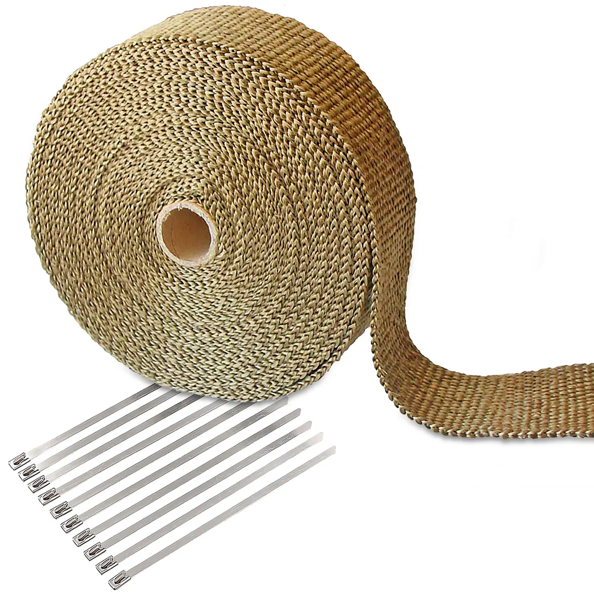 15 Metri Bende Termiche Collettori per Scarico Marmitta Moto Nastro Termico Isolante in Fibra di Basalto per Moto Resistente al Calore di 1200℃ + 10 Fascette in Acciaio