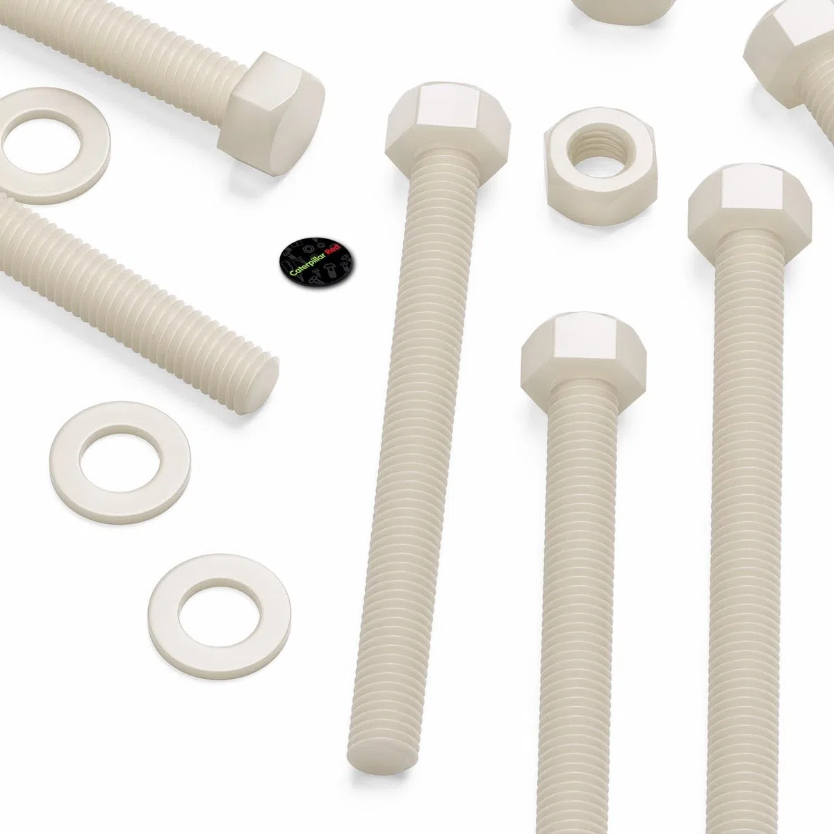 10x Viti a Testa Esagonale Nylon Naturale, M10 x 100mm, Dadi e bulloni di plastica, Rondelle, Nylon Naturale