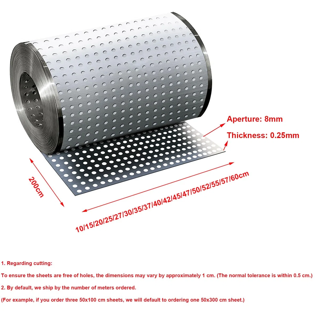 Lamiera Forata, Pannello Forato, Lamiera Forata Acciaio Inox 304 con Apertura 8mm Impedisce Scivolare per Davanzali Ringhiere Fioriere(30 x 200 cm)