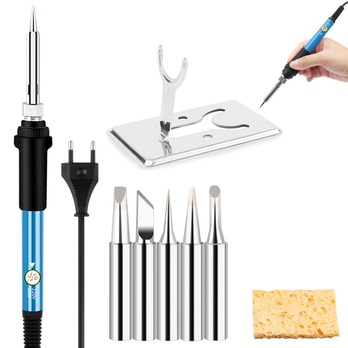 Pirografo per Legno, Kit Pirografia Legno, Pantografo per Legno, 60W Temperatura Regolabile, 5 Punte per Saldatore, Attrezzi Incisione Professionale per Intaglio/Saldatura/Goffrare/Arte DIY