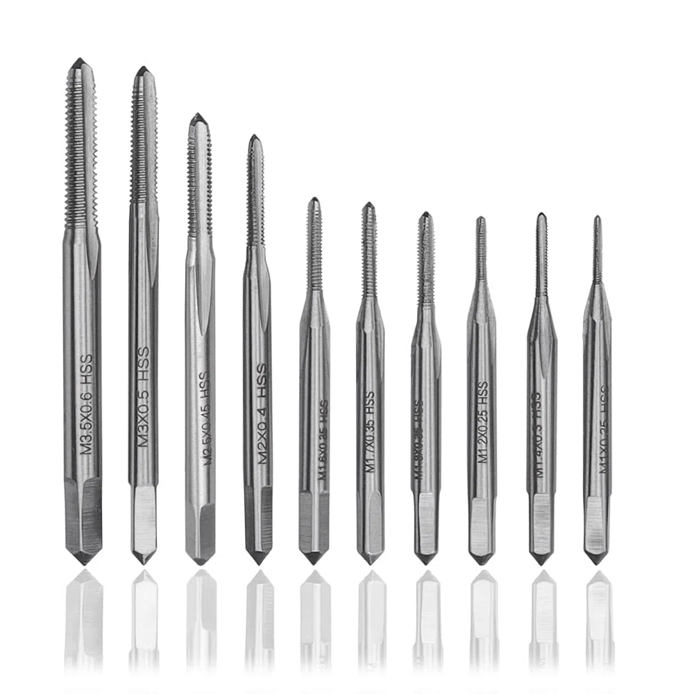10 Pezzi Maschi per Filettare M1, M1.2, M1.4, M1.6, M1.7, M1.8, M2, M2.5, M3, M3.5, Maschi a Scanalature Diritte per Macchine Utensili ad Alta Velocità in Acciaio Metrico
