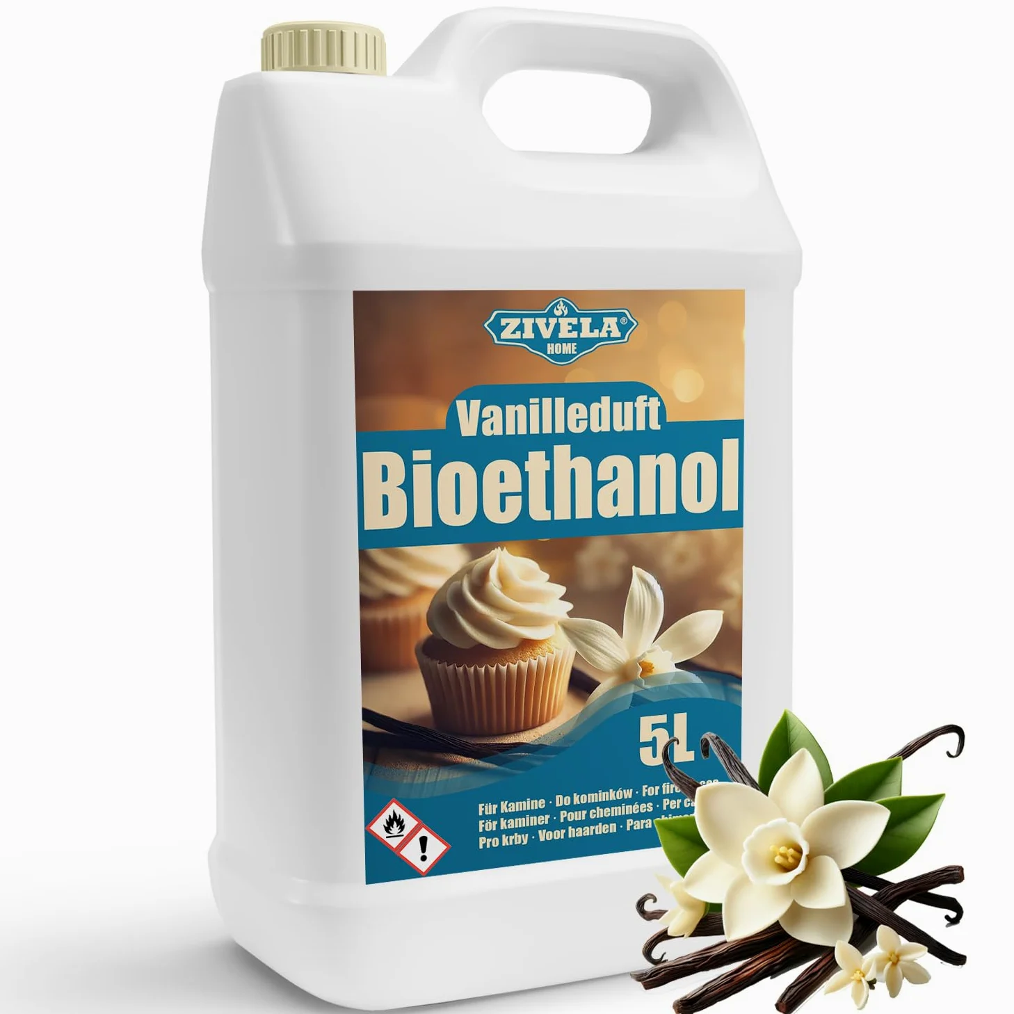Bioetanolo 96,6% 5L | Bio alcol con profumo di vaniglia 96,6% 5L | Bioetanolo per camino, caminetto da tavolo, caminetto al bioetanolo | Bioetanolo con profumo di vaniglia | Combustione pulita, senza