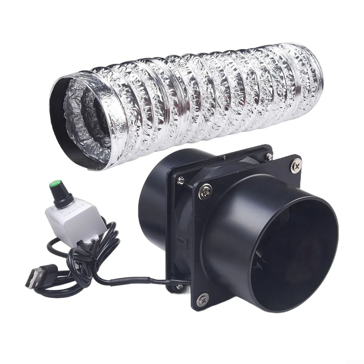 Ventilatore di ventilazione per condotto di scarico, aspiratore portatile con tubo flessibile USB, ventilatore di ventilazione regolabile fai da te, per cucina di casa (con tubo da 100 cm)
