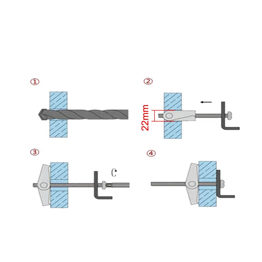 Sourcingmap, 5/16 "x 7,6 cm filettatura maschio caricata a molla a parete cava testa rotonda Toggle Bolt 5 pz