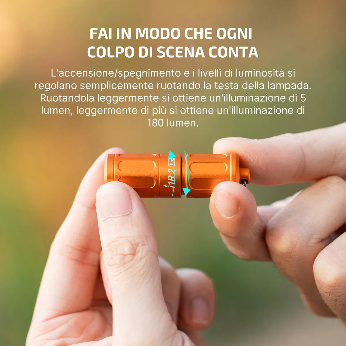 OLIGHT i1R2 Pro EOS Mini Torcia 180 Lumen Portachiavi Torcia USB Ricaricabile Luminosa, IPX8 Impermeabile 2M Protezione Anticaduta Piccola per Campeggio All'aperto (Arancia)