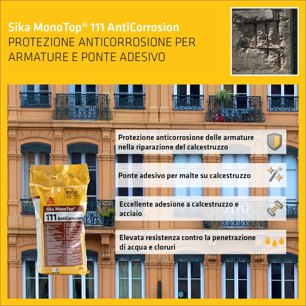 SIKA - Malta anticorrosiva - Sika Monotop 111 Anticorrosion, Grigio - Protezione attiva per i ferri d'armatura del cemento - Aumenta la durata delle tue strutture con un'adesione eccellente - 2kg