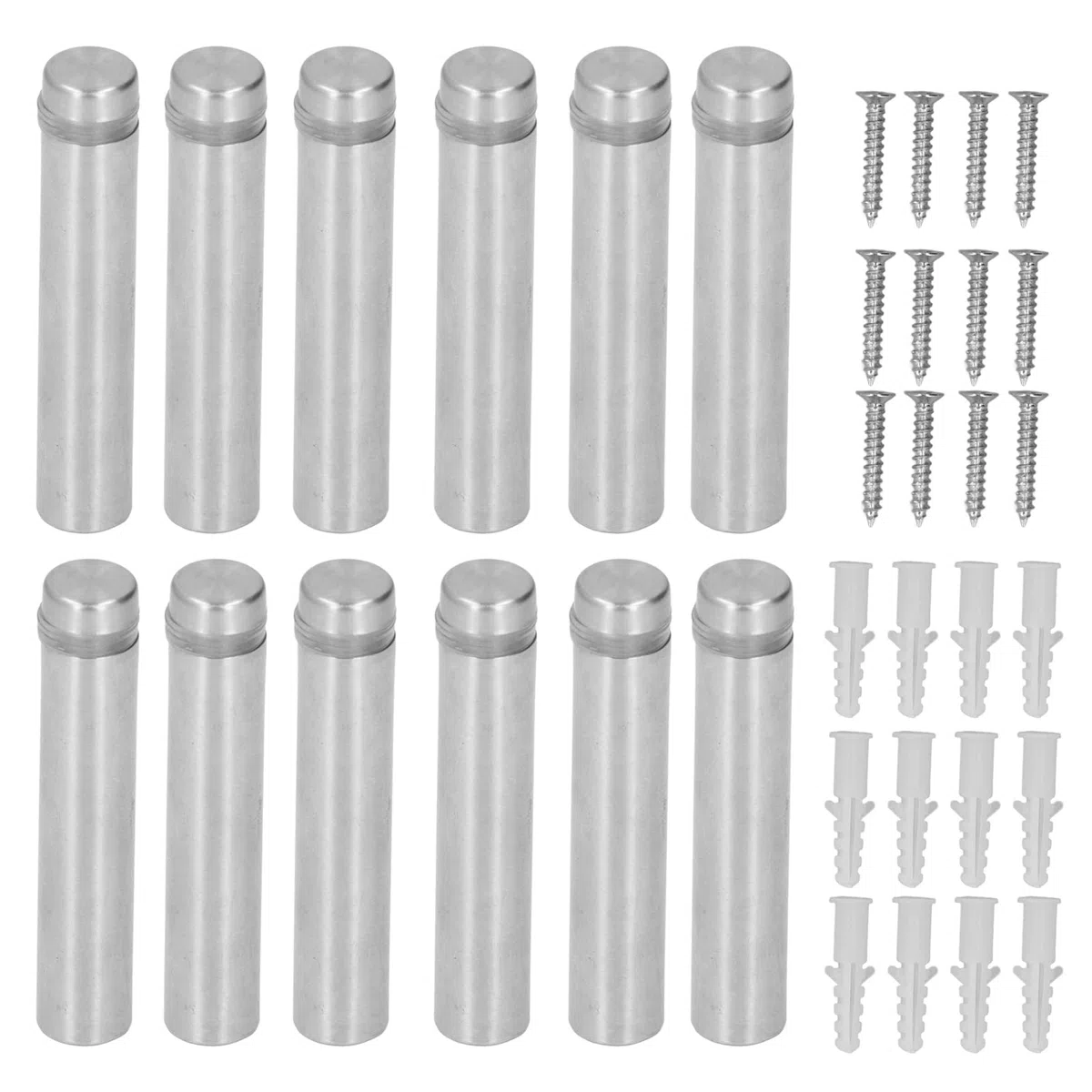 Buachois 12 Pezzi Chiodi a Vite Pubblicitari,12 x 60 mm Distanziatori per Vetro in Acciaio Inossidabile,Viti per Supporti per Cartelli,Vite Segno Pubblicità Chiodi Hardware Supporti Viti