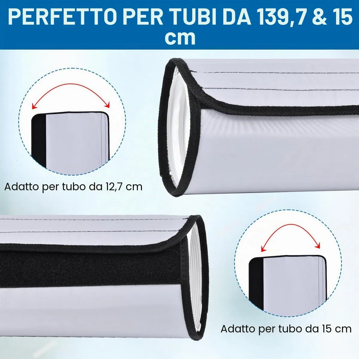 YoleShy Manicotto isolante portatile per tubo CA spesso per tubi di scarico da 12,7 cm e 15 cm di diametro, facile installazione, involucro isolante con 3 fibbie regolabili