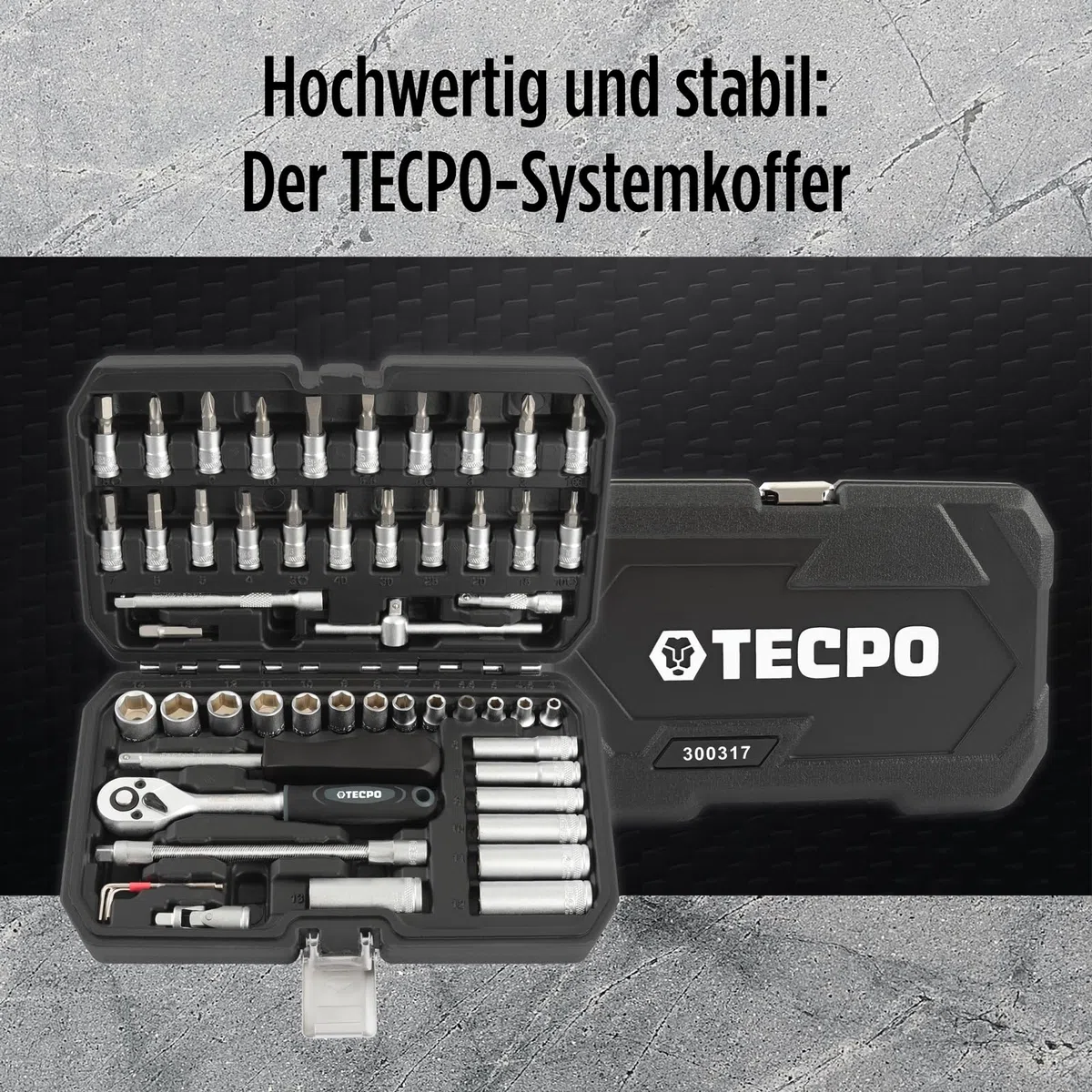 TecPo Set di chiavi a bussola, 53 pezzi, 1/4", chiavi a cricchetto, in acciaio CV