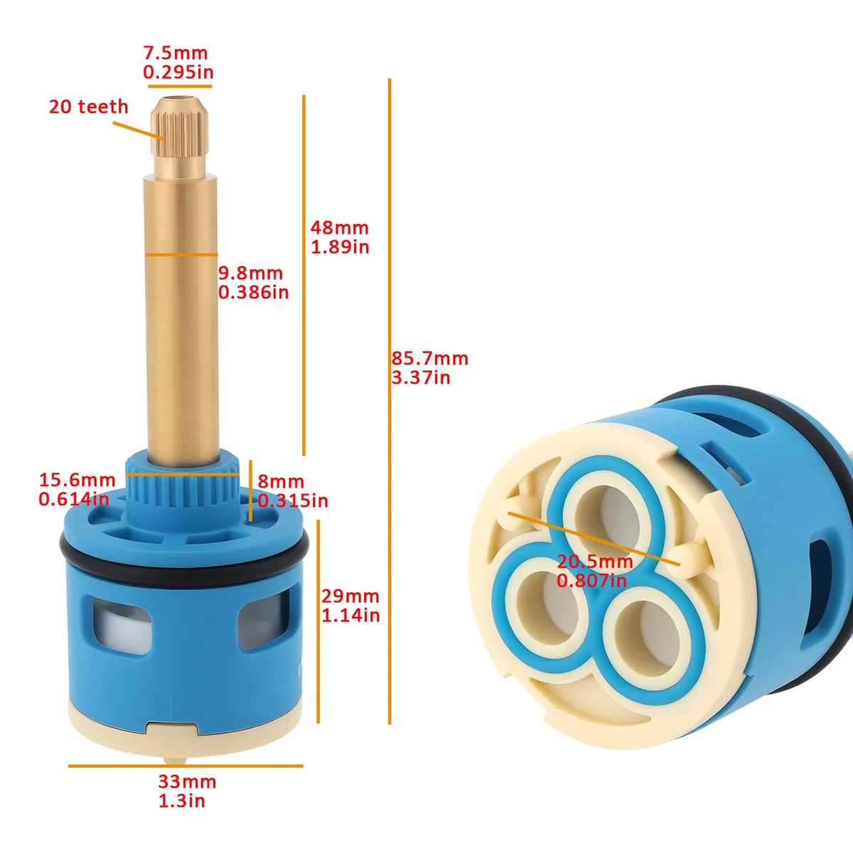 SG Store Cartuccia a disco in ceramica da 85,7 mm, miscelatore termostatico per doccia a 2 vie a 3 fori, adatto per deviatore a due vie, valvola doccia