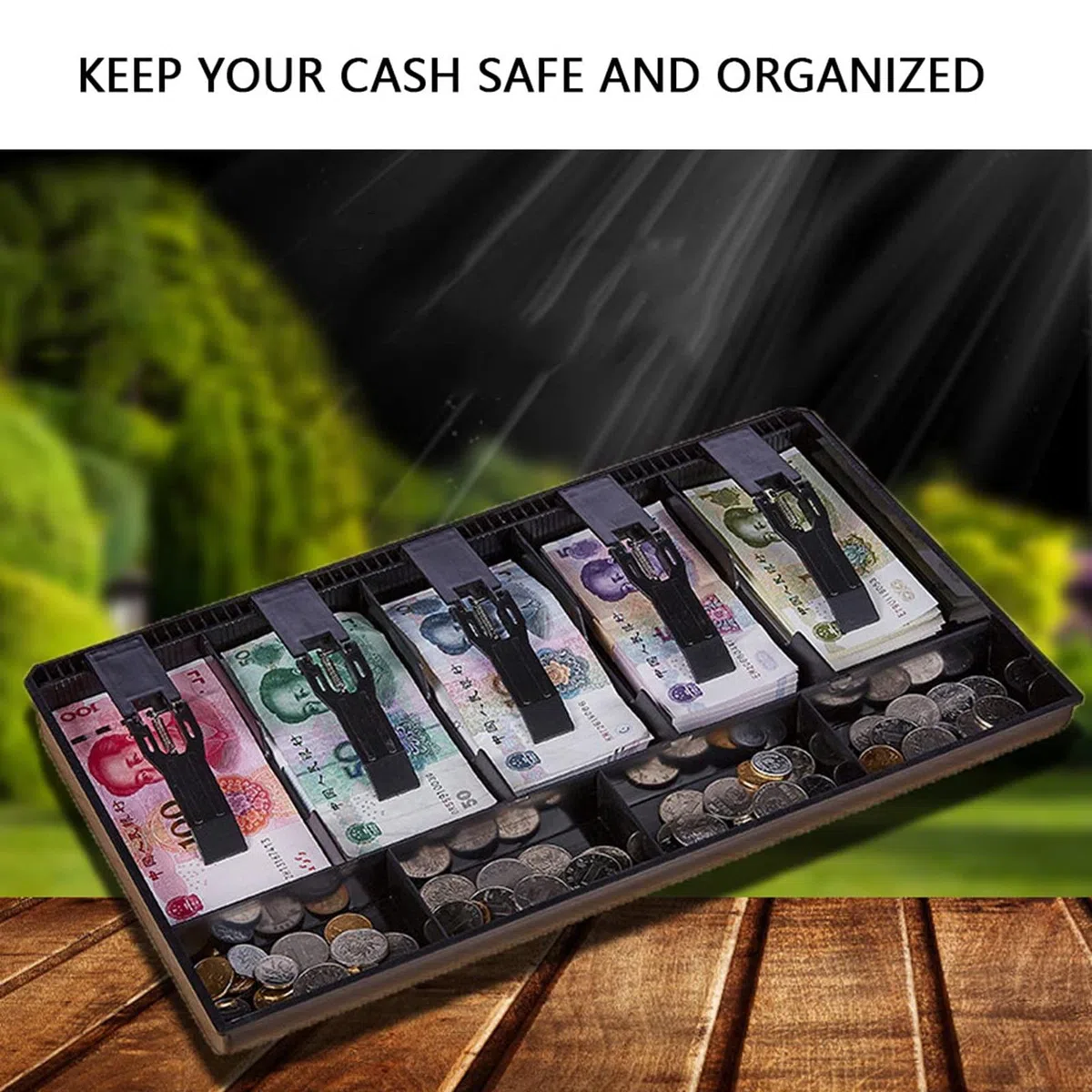 Vassoio di Cassa, Cassetto di Cassa a 9 Griglie Cassetto di Cassa Leggero con 5 Banconote e 4 Monete Rimovibile Cassettiera del Registratore di Cassa (nero)