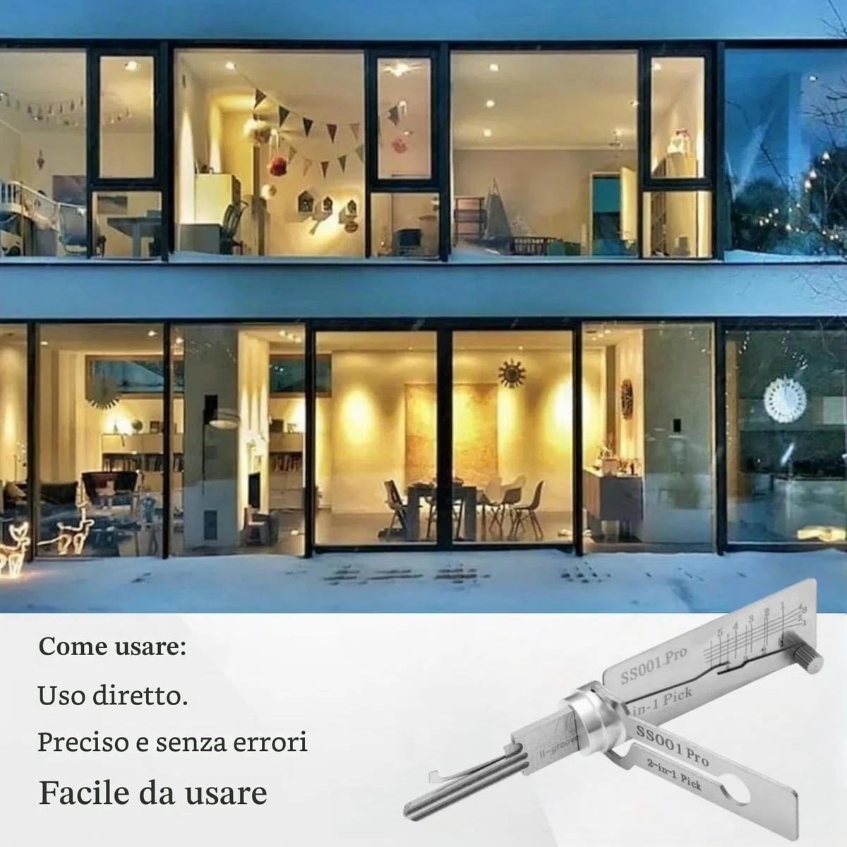 SS001 Pro Lock Pick Tool,2 in 1 Kit di picking serratura & Master Key Decoder,grimaldelli in acciaio inox per principianti,Serrature pratiche per serratura serratura,Set di grimaldelli per serrature