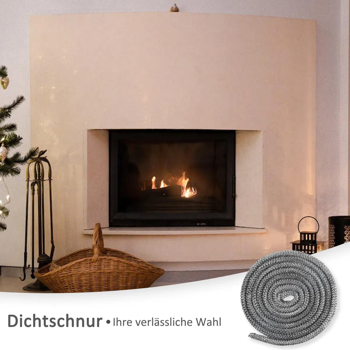 Guarnizione Stufa a Legna, Stufa a Legna in Fibra di Vetro, 6mm x 2,5m, con 4 Nastro per Giunti, Linea di Tenuta per Porte di Caminetti