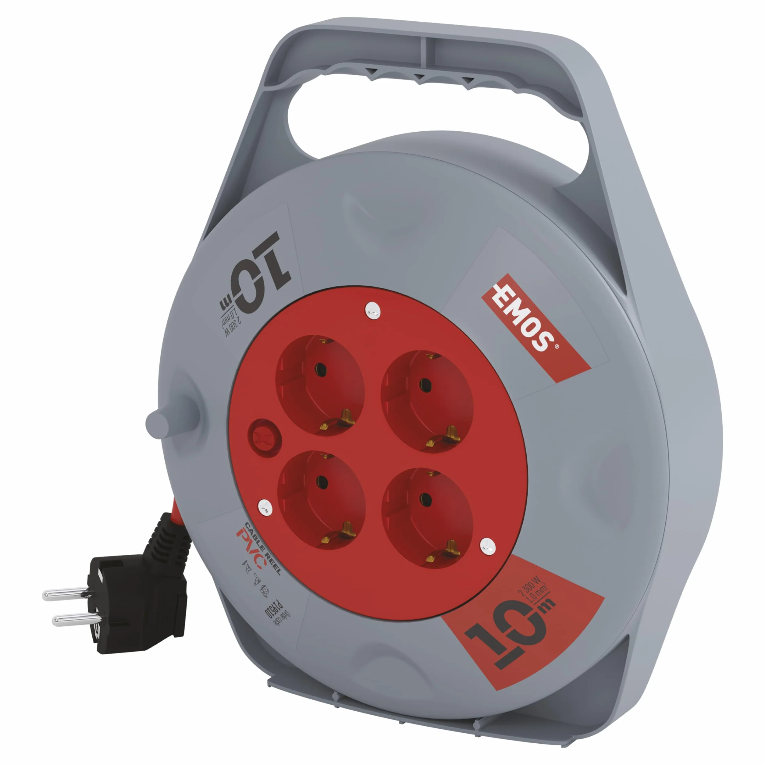 EMOS - Mini avvolgicavo 10 m - 4 prese Schuko - 230 V, 10 A, 2300 W - isolamento in PVC di alta qualità - H05VV-F3G 1,0 mm2 - con interruttore termico - IP20 per interni