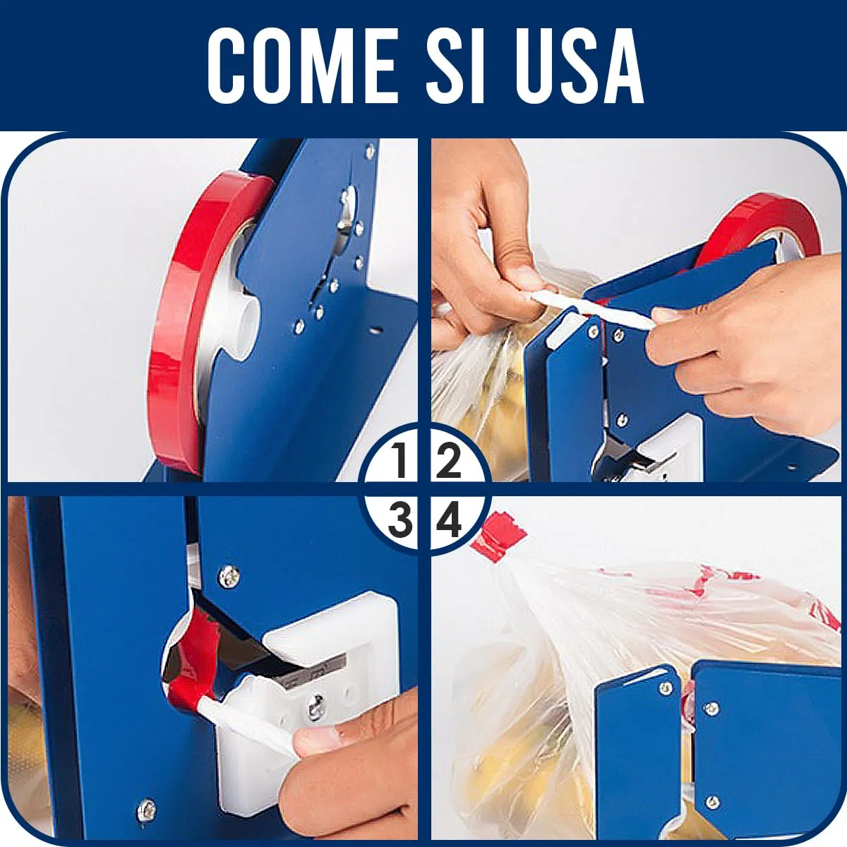 Sigillante a Nastro Adesivo per Sacchetto di Plastica, Nastro Sigilla Sacchetti, Nastro Extra da 6 Rotoli (Blu)