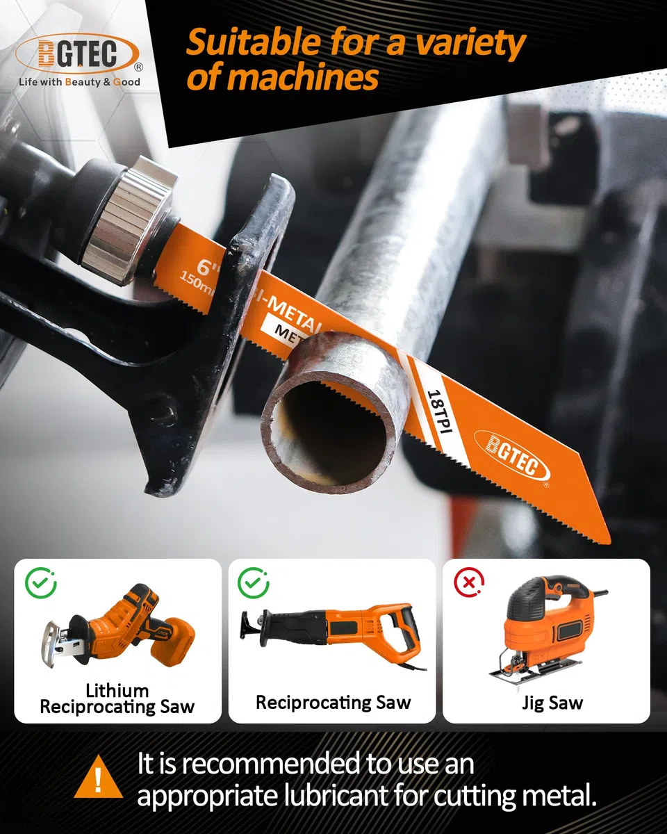 BGTEC Lame per sega alternativa (36 pezzi) – Kit di lame per sega sostitutive in acciaio al cromo-vanadio 50Cr-V e bimateriale BI-M per potatura di alberi, legno, metallo e plastica