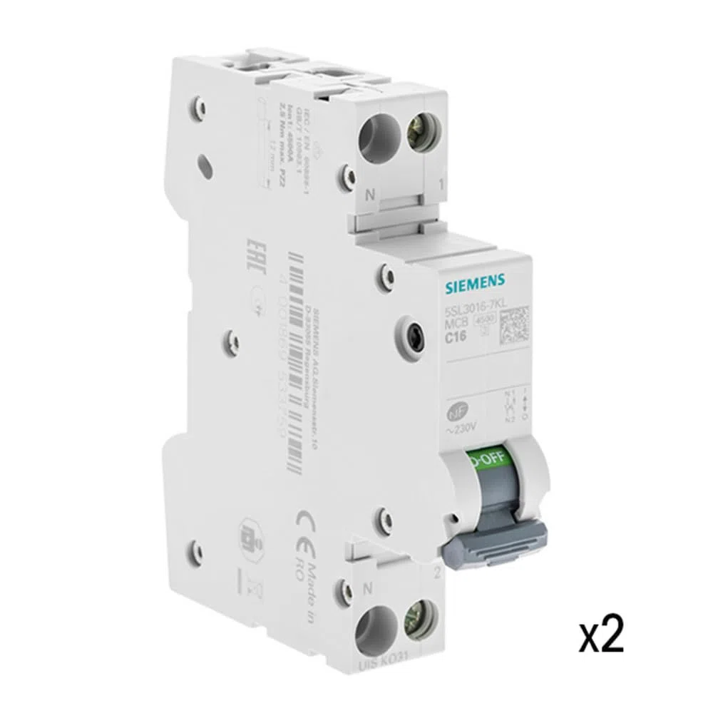 Set di 2 interruttori elettrici fase + neutro 16A