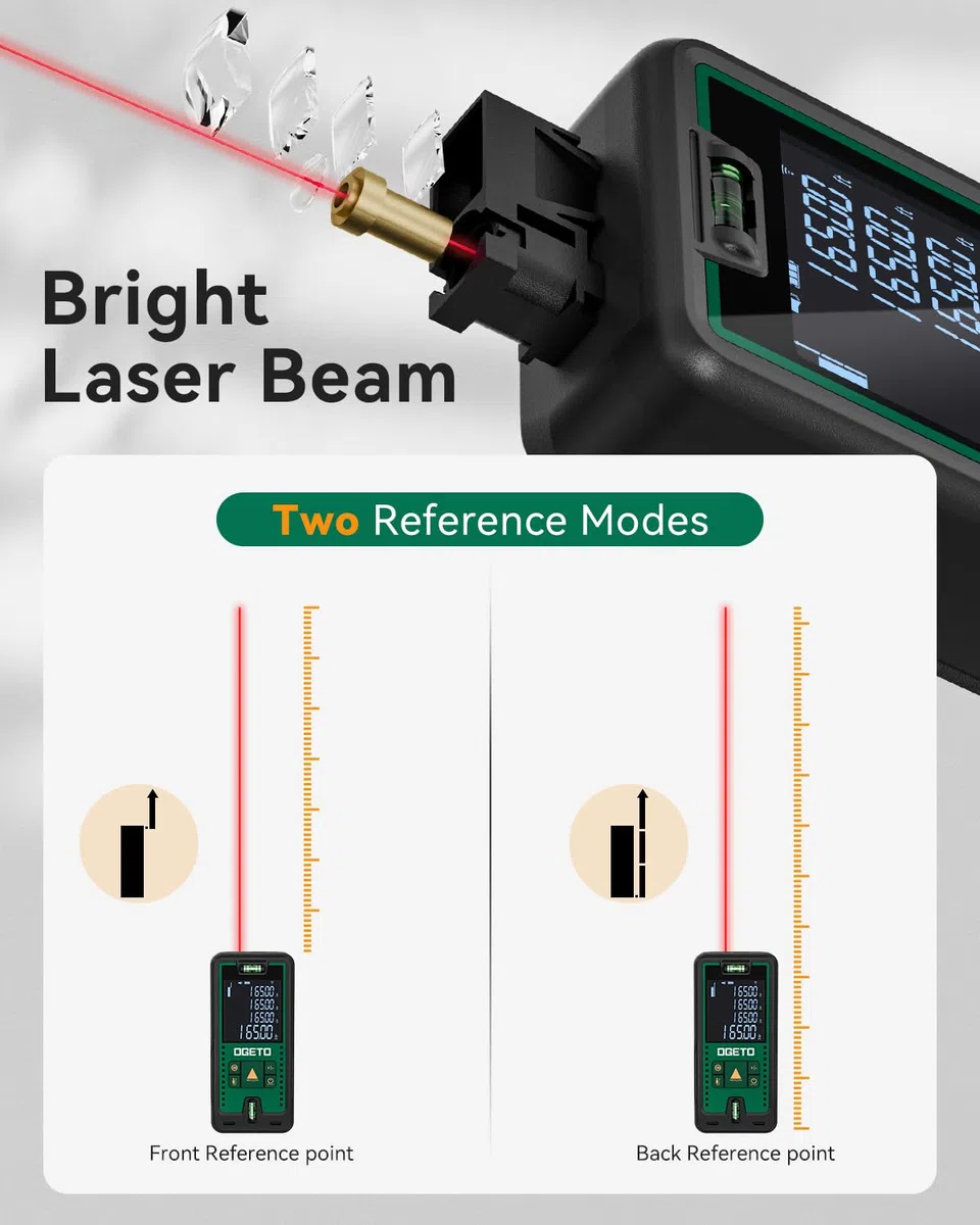 Metro Laser, OGETO Misuratore di Distanza Laser IP54 Strumento di Misura Digitale Portatile Telemetro con Livelle a Bolla e Ampio Display LCD Retroilluminato