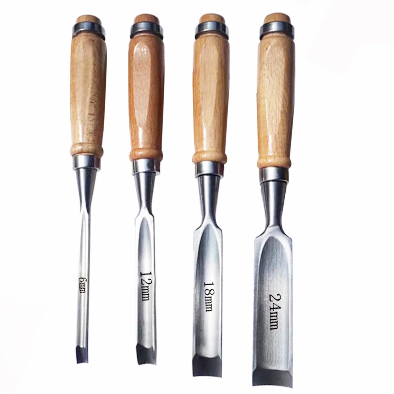 Generic - Set di scalpelli in acciaio al carbonio con bordo semicircolare - Set di scalpelli vuoti curvi rotondi 6mm/12mm/18mm/24mm per lavori fai da te - 4 pezzi