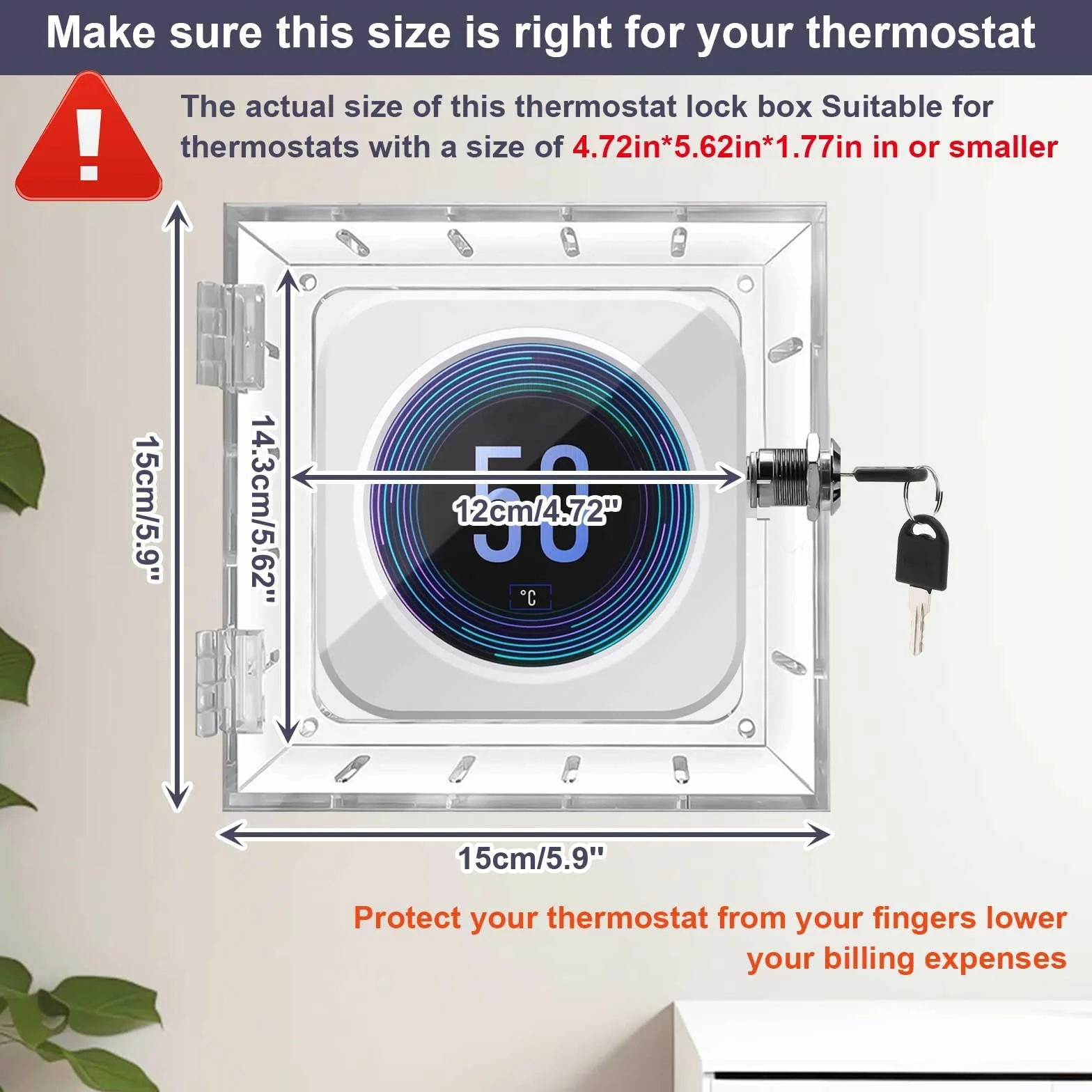 Protettore per Termostato Trasparente, Copertura Universale per Termostato con 2 Chiavi, Scatola di Blocco del Termostato, Adatta per la Maggior Parte dei Termostati, Capacità Interna 12x14.3x4.5 cm